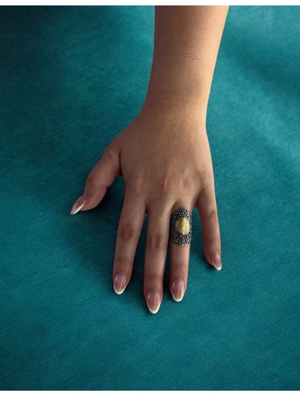 Or Paz Israel .925 Sterling Silver Gold two-tone Filigree Statement Ring